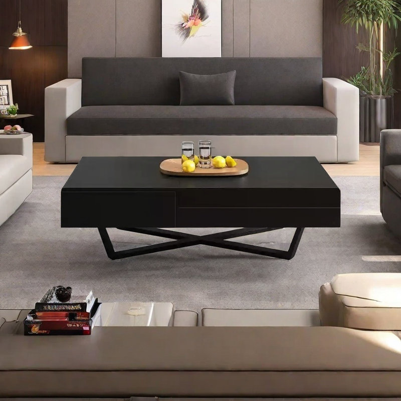Table basse moderne avec base en acier robuste, Noir