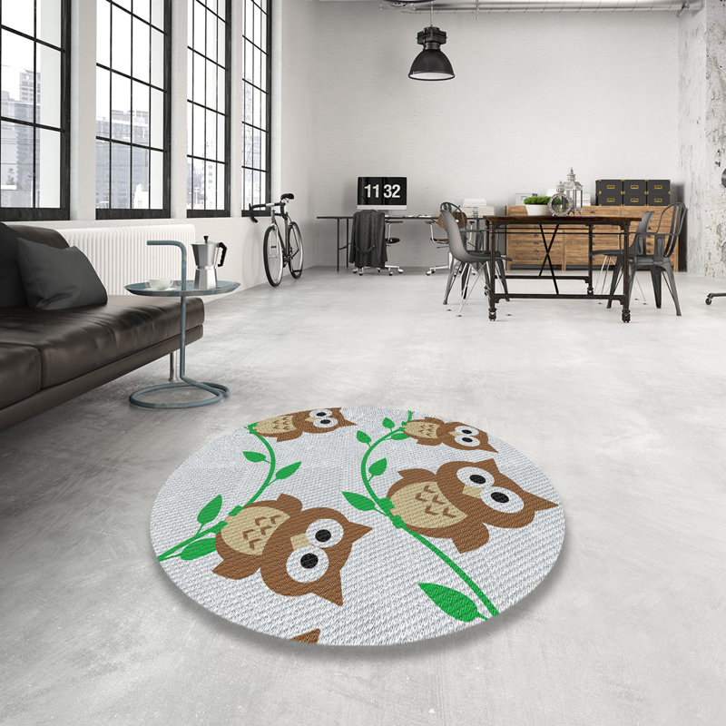 Tapis vert/brun tissé à la machine, Rond 3 pi