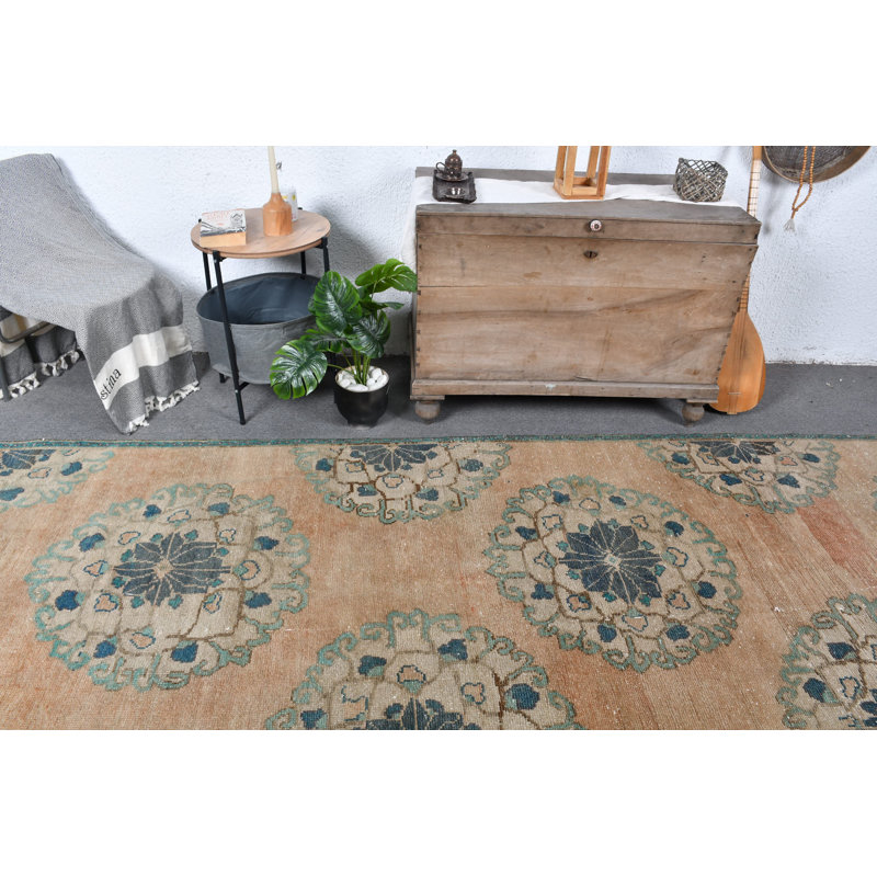 Tapis turc beige Oushak rétro idéal pour la cuisine, les escaliers et les planchers - Tapis de couloir antique 12553 - beige / vert