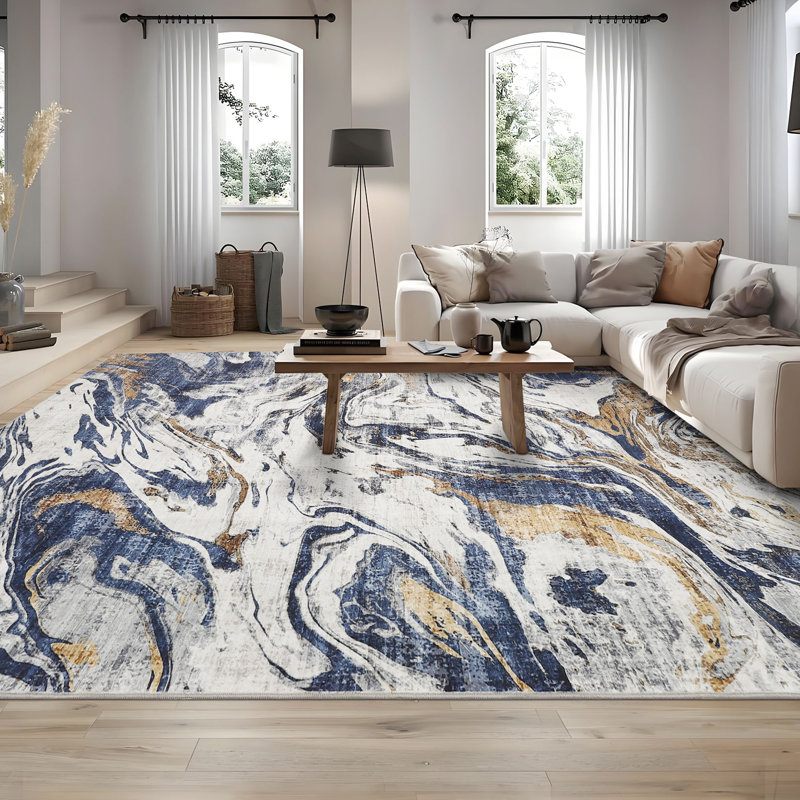 Abstract Machine Washable Area Rug with Rubber Backing for Living Room Non-Slip Modern Indoor Carpet Low-Pile Rug for Bedroom Dining Room Hallway Kitchen Office Playroom Nursery