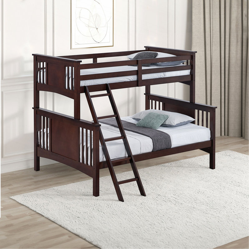 Lit superposé simple au-dessus d'un lit double avec échelle Modern Modern, Noyer foncé
