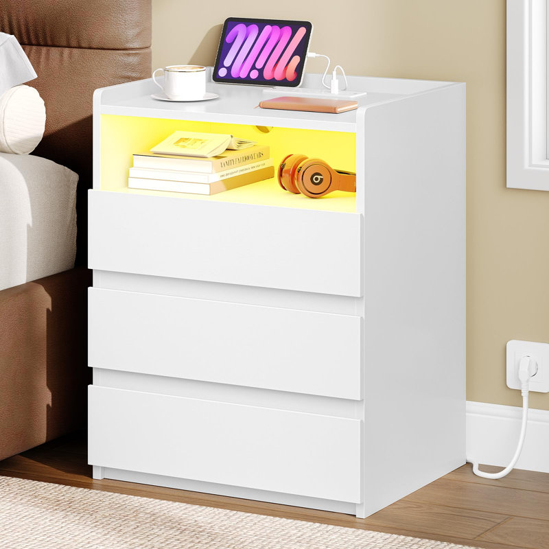 Metal Bedside Table, White