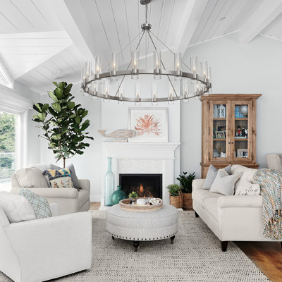 Dhreej 60'' W 20-Light Glass Wagon Wheel Chandelier