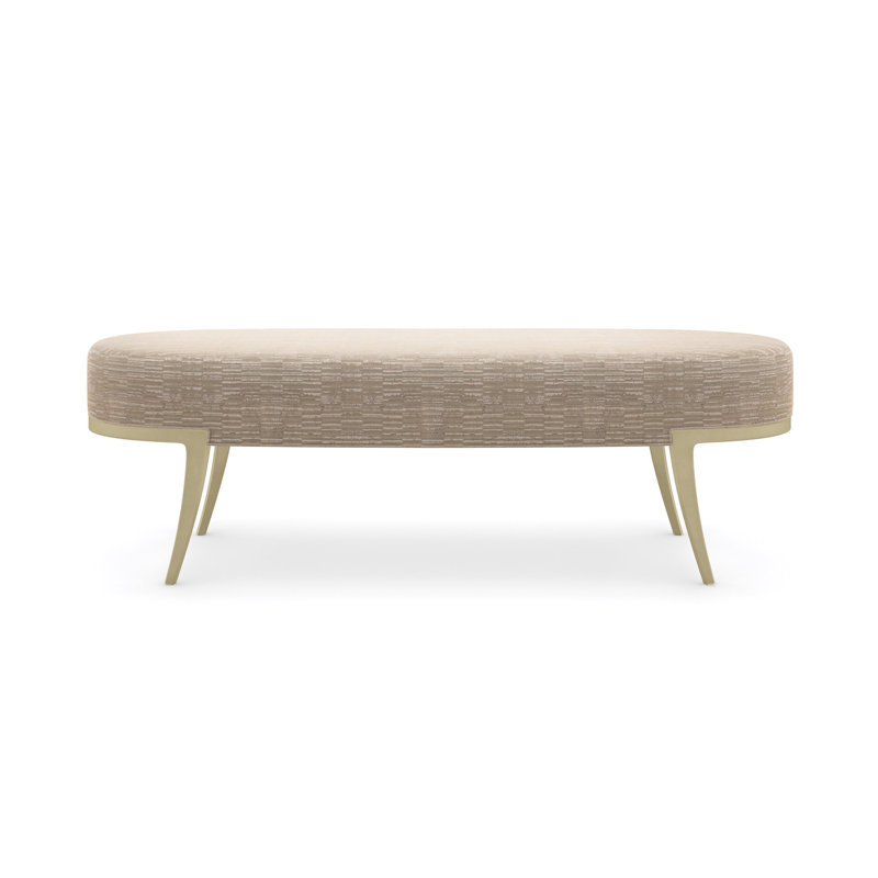 Oval Beige Upholstered Bench with Gold Metal Legs