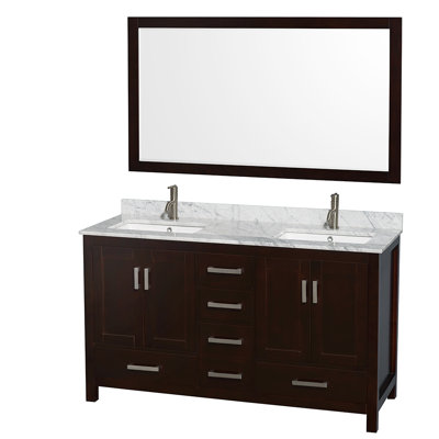 Sheffield 60" Freestanding Double Bathroom Vanity with Marble Top with 58" Mirror