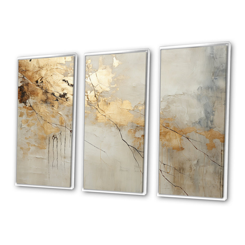 «Beige and Gold Marble Lightning VI», ensemble d'art mural formes abstraites, H 28 po x l 36 po x P 1 po