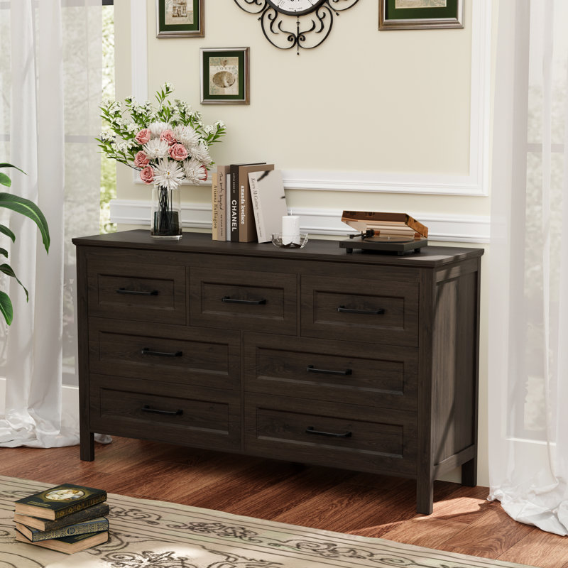 Commode moderne à 7 tiroirs avec coffre de rangement en bois l 54 po, Brun