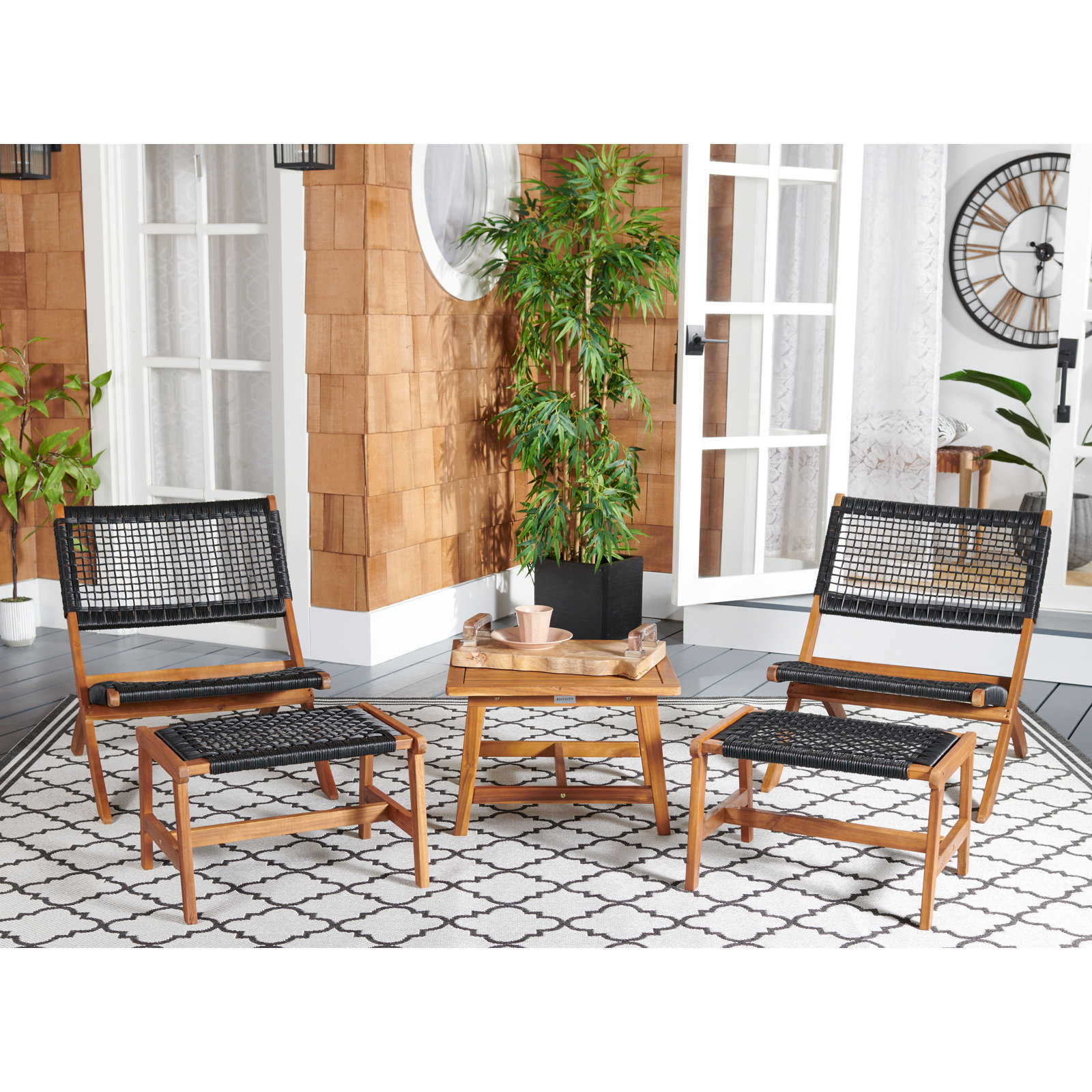 Armida 4-Person Acacia Patio Seating Group, Natural/Black