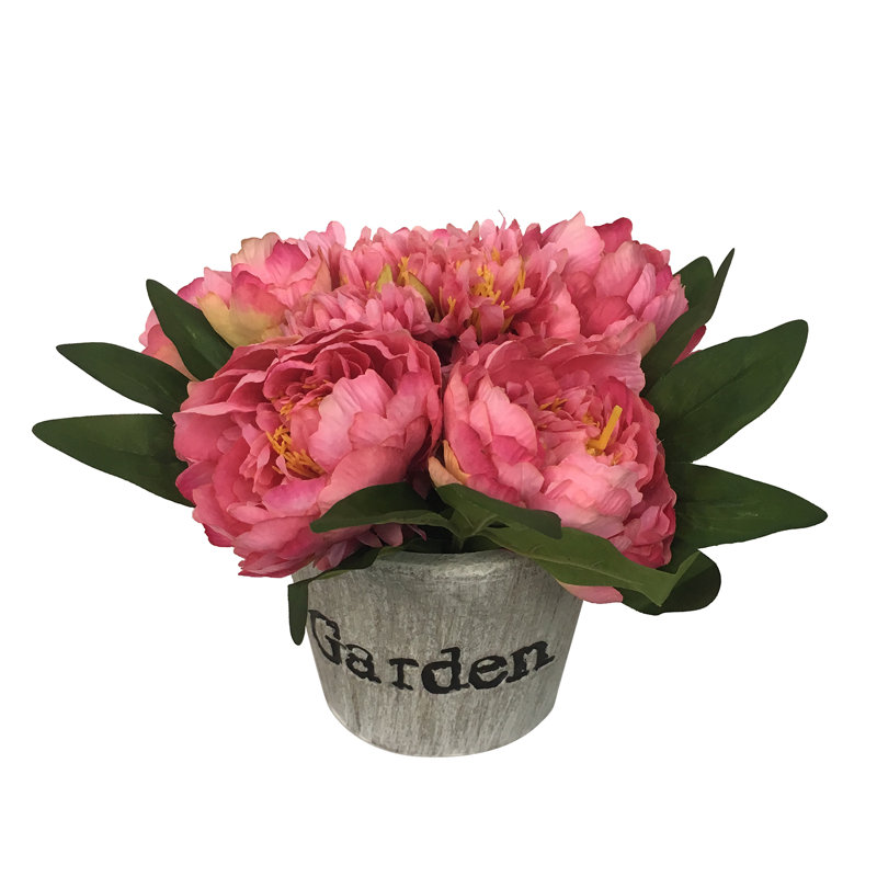 Arrangement floral de pivoines en pot, Rouge