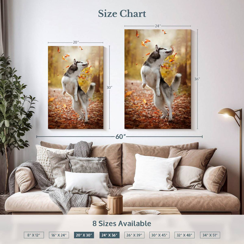 Brampt Autumn Husky Playing, 36" H x 24" W