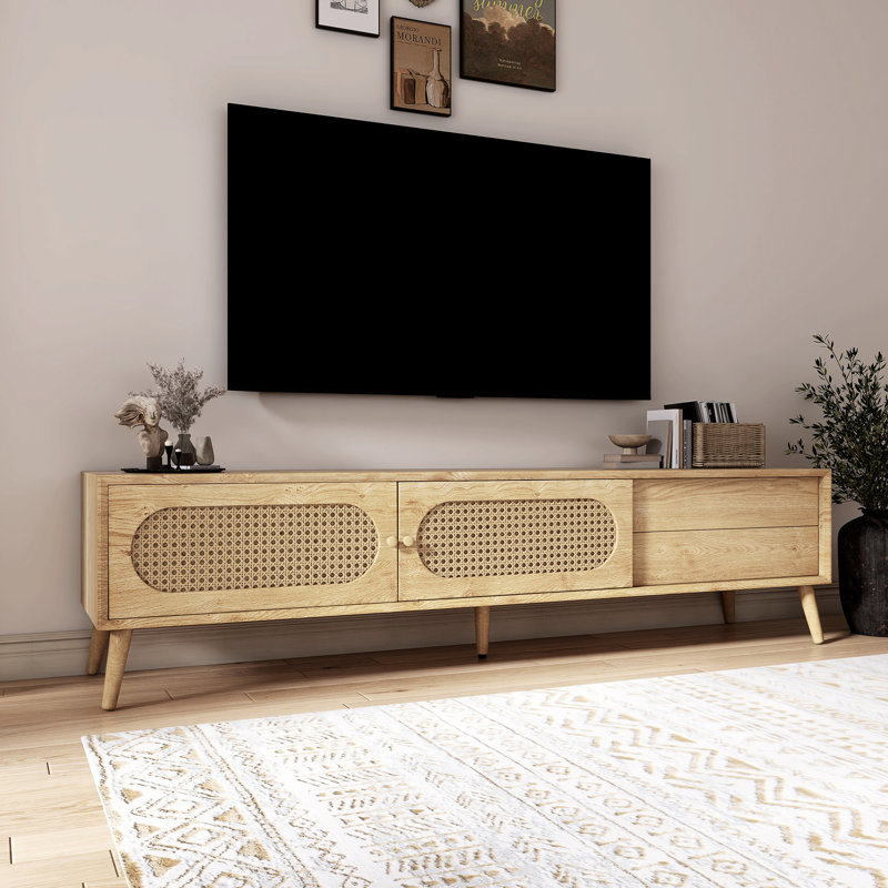 Meuble télé moderne avec portes coulissantes décoratives en rotin