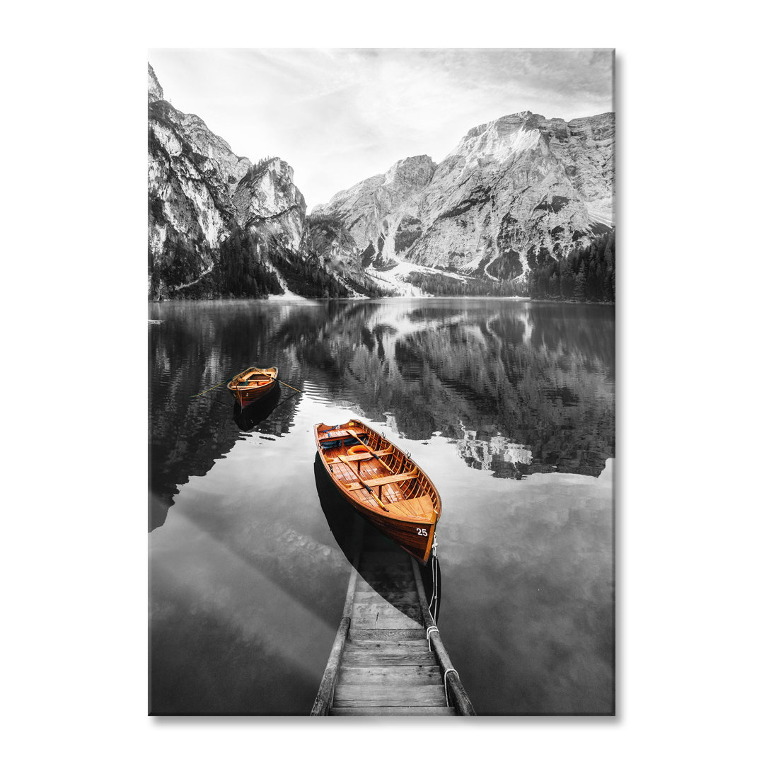 Glasbild Bootssteg am Pragser Wildsee