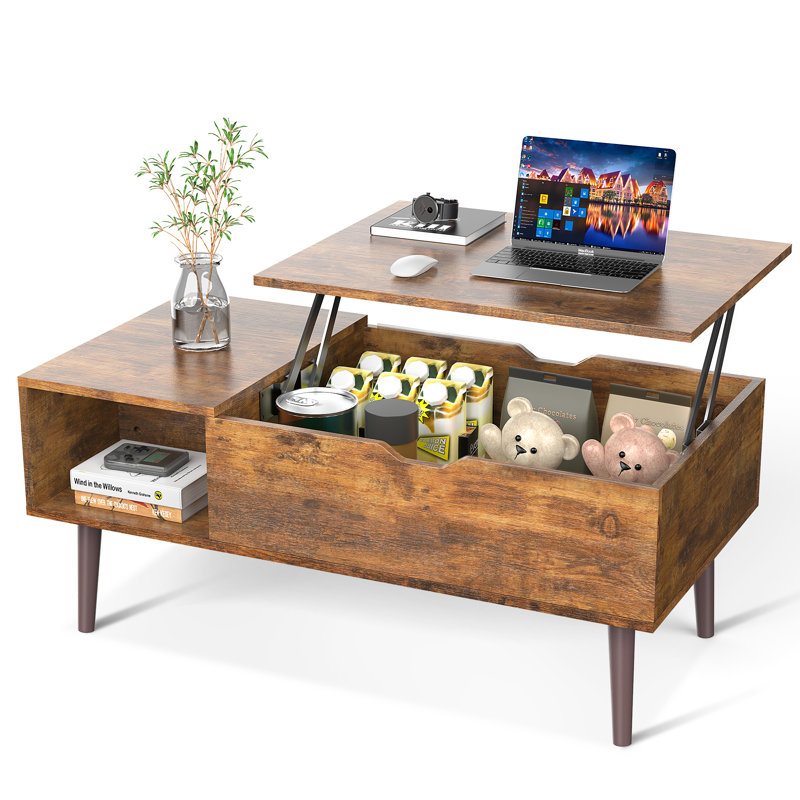 Irfaan Lift Top Extendable Coffee Table With Storage, Brown