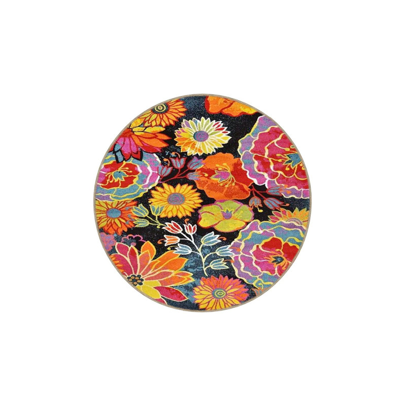 Tapis noir lavable à motif floral noir, Tapis de couloir 3 pi 3 po x 9 pi 10 po