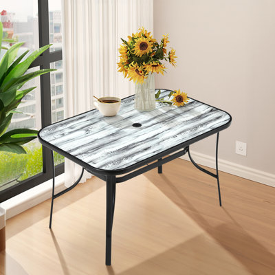 Cassady Outdoor Garden Tempered Glass White Wood Grain Coffee Table