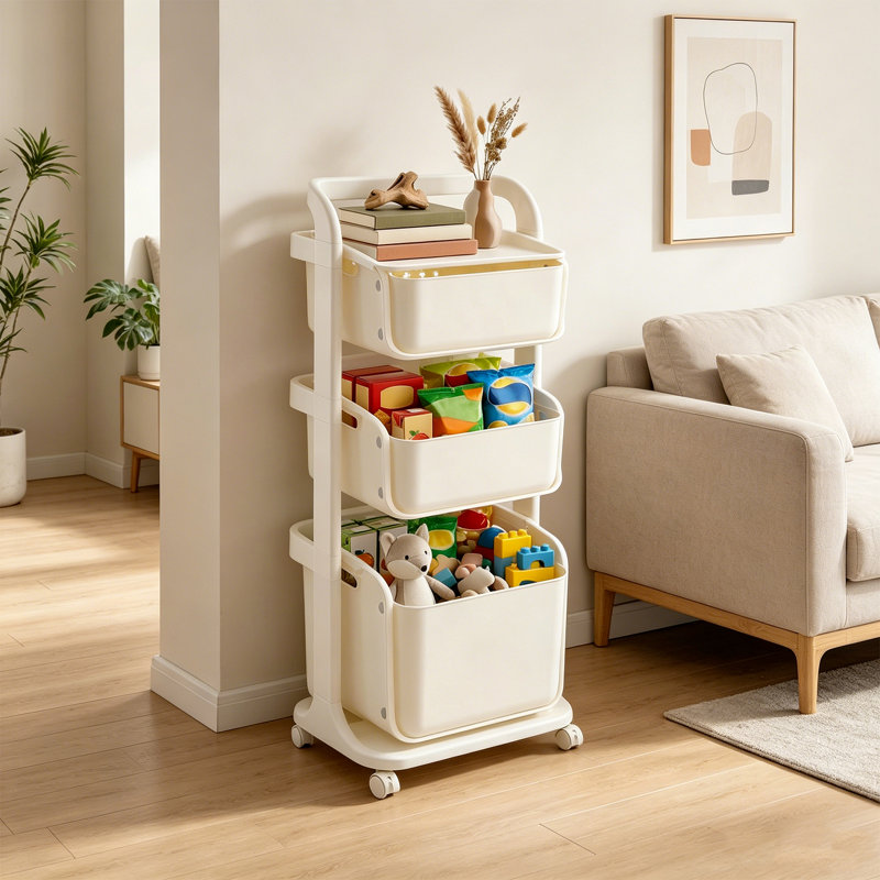 Panier à linge à 3 niveaux, chariot à linge à roulettes, H 42,13 po x l 17,72 po x P 12,99 po