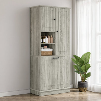 Grande armoire de rangement avec tablettes réglables - grand panier rabattable et armoires fermées
