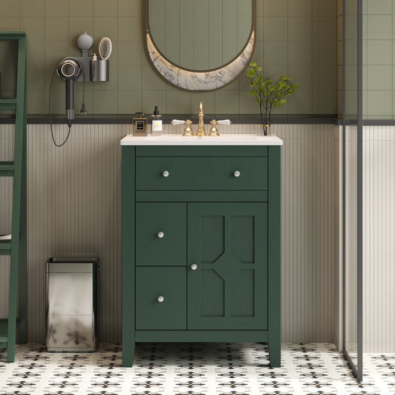 Meuble-lavabo moderne 24 po avec lavabo en céramique, Vert