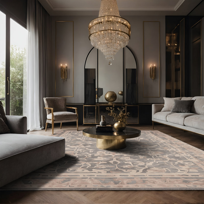 Tapis gris soyeux et moelleux, Rectangulaire 3 pi x 5 pi