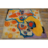 1970s Multi Abstract Art Modern Vintage American Hooked Rug 4'x4'7" Woven Carpet