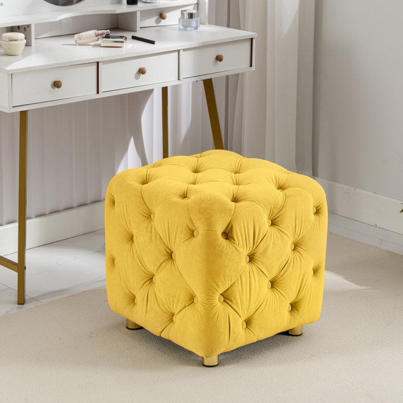 Velvet Tufted Soft Multi-Purpose Makeup Ottoman, Yellow