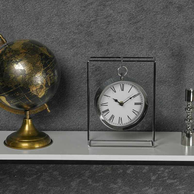 Roman Numeral Metal Tabletop Clock, Silver
