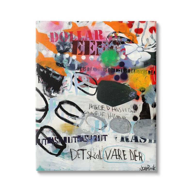 Bold Stencil Graffiti Text Collage Dynamic Patterns by Incado - Painting on Canvas, 16" W x 20" H, Wrapped Canvas