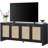 Boho TV Stand With 4 Rattan Storage Cabinets,  Farmhouse TV Entertainment Center For Tvs Up To 65''-1549530151
