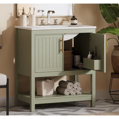Meuble-lavabo de 30 pouces avec lavabo en céramique et rangement polyvalent - idéal