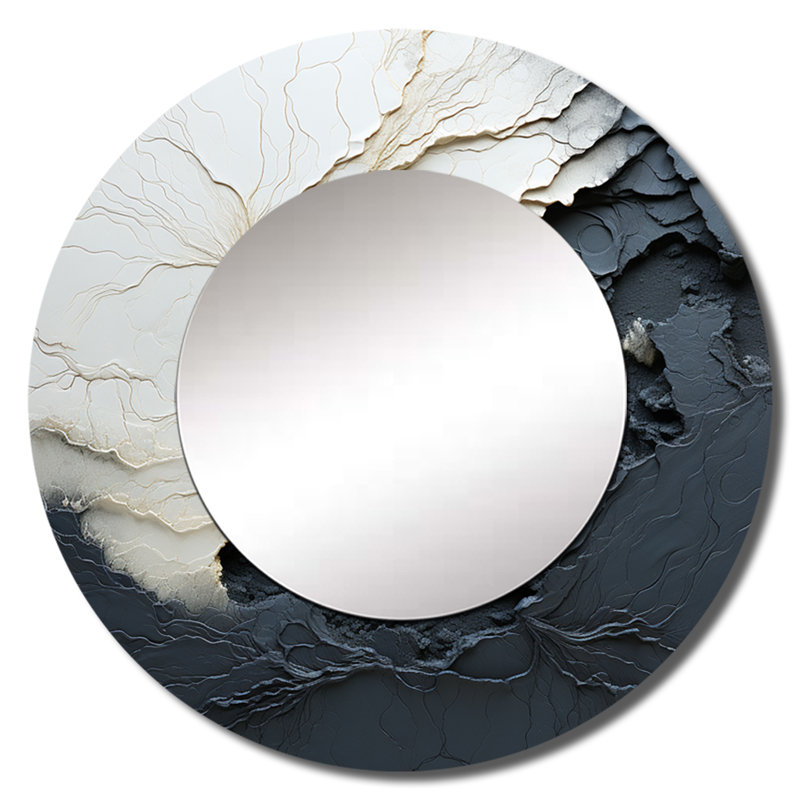 Rioja minimalisme noir et blanc peinture vague III - miroir côtier, 23 po x 23 po