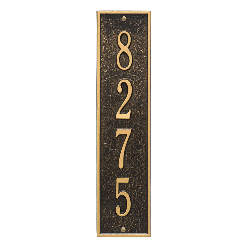 Delaware Personalized Vertical 4-Line Wall Address Plaque, Black/Gold