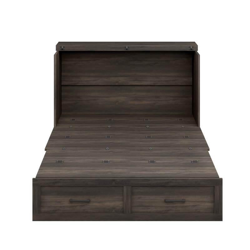 Lit escamotable double pleine grandeur avec tiroirs de rangement et station de charge, lit plateforme pliable pour les petites chambres