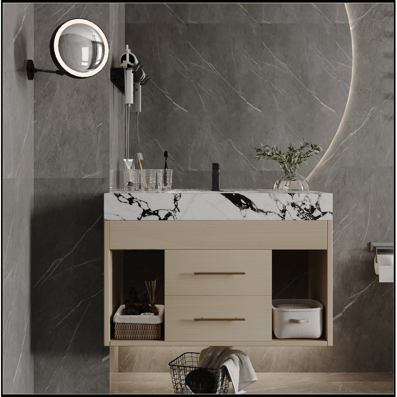 Meuble-lavabo flottant moderne 29,9 po avec fritté pour petites salles de bain, appartement