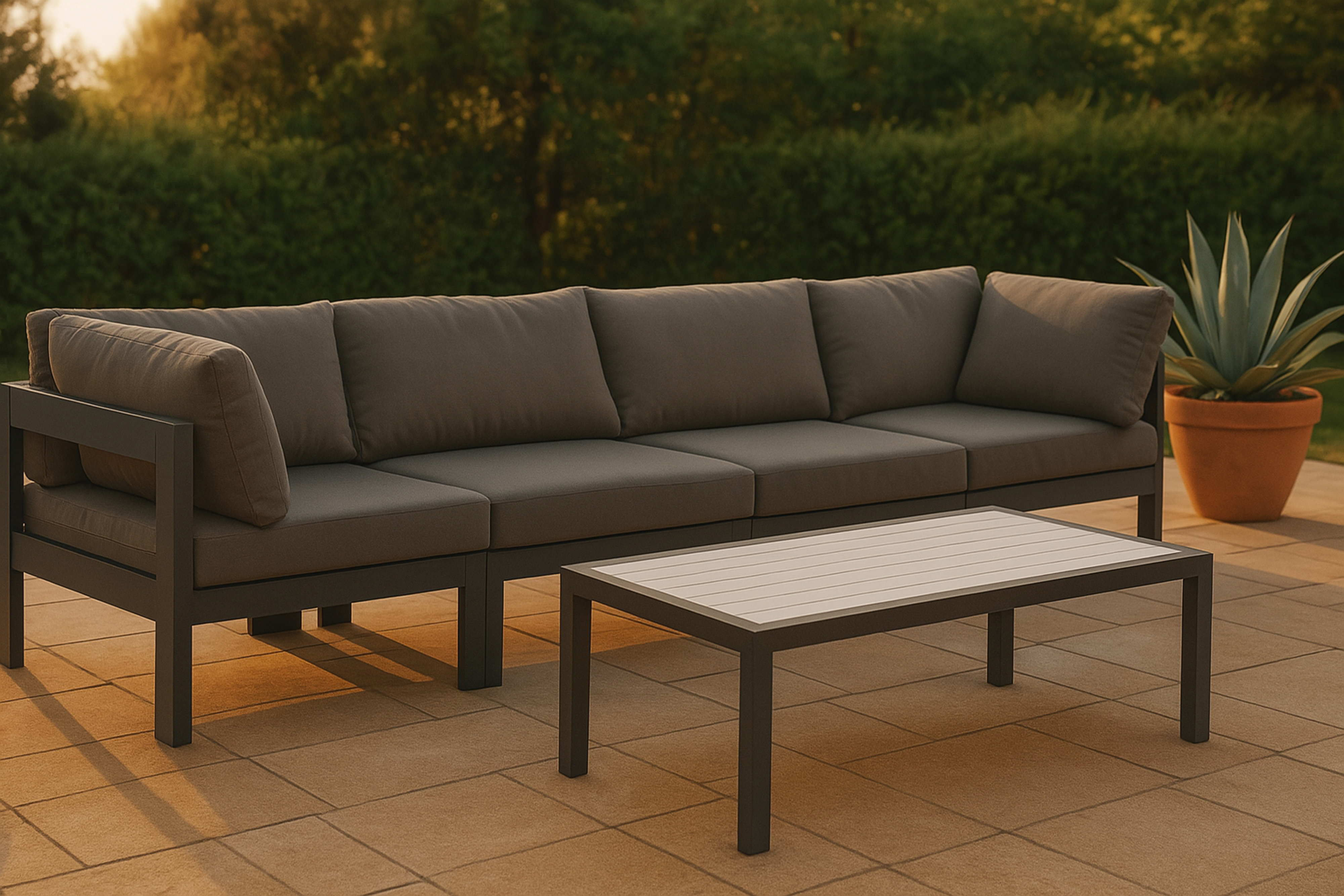Ebern Designs Kylis 120" Wide Outdoor Patio Sofa with Cushions ...