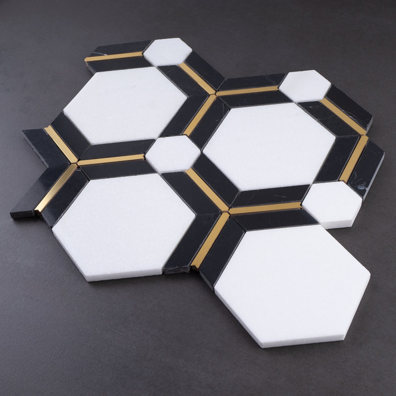 Natural Dorato White Gold 11.11 in. x 9.61 in. Hexagon Polished Marble Mosaic Tile