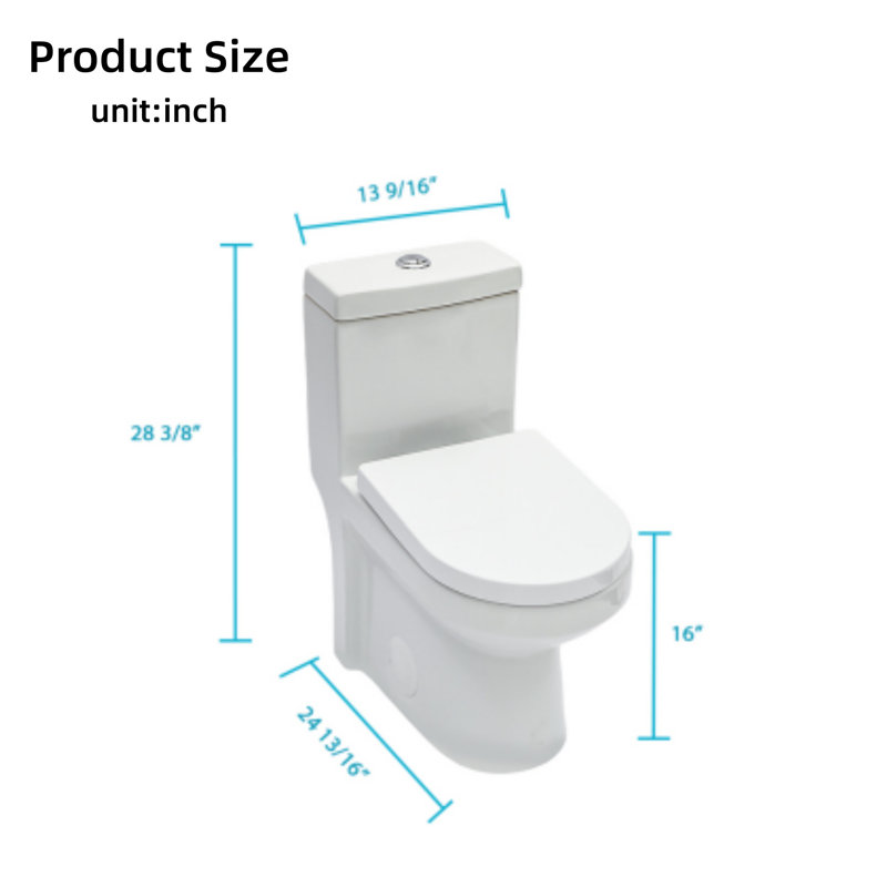 Ceramic One-Piece Toilet, Suitable For Bathrooms, 1.1/1.6 Gallon Flush, Dual Flush, Slow-Close Toilet Seat, Powerful Dual Flush, White