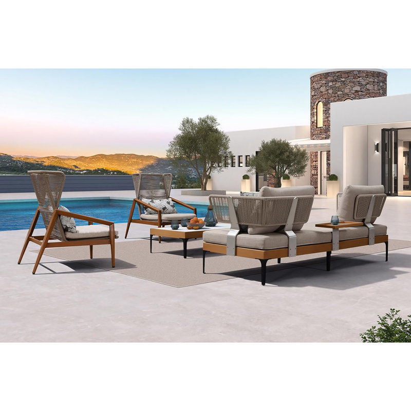 PURPLE LEAF 4 Pieces Patio Conversation Furniture Set Outdoor Aluminum Modern Wicker Sofa Chairs Sets with Coffee Table for Balcony Yard Garden Poolside, Cushions and Pillows Included