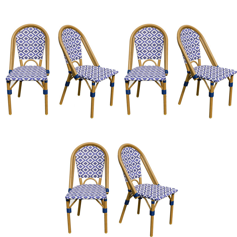 Ensemble de chaises d'appoint pour l'extérieur en osier de polyéthylène (PE) Kasie (ensemble de 6), 6, Bleu / Brun