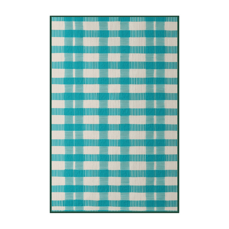 Machine Washable Checkered Green Area Rug, Rectangle 7' x 9'