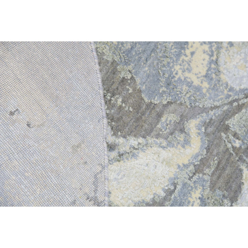 Hand Knotted Area Rug in Ivory/Blue/Yellow, Round 10'