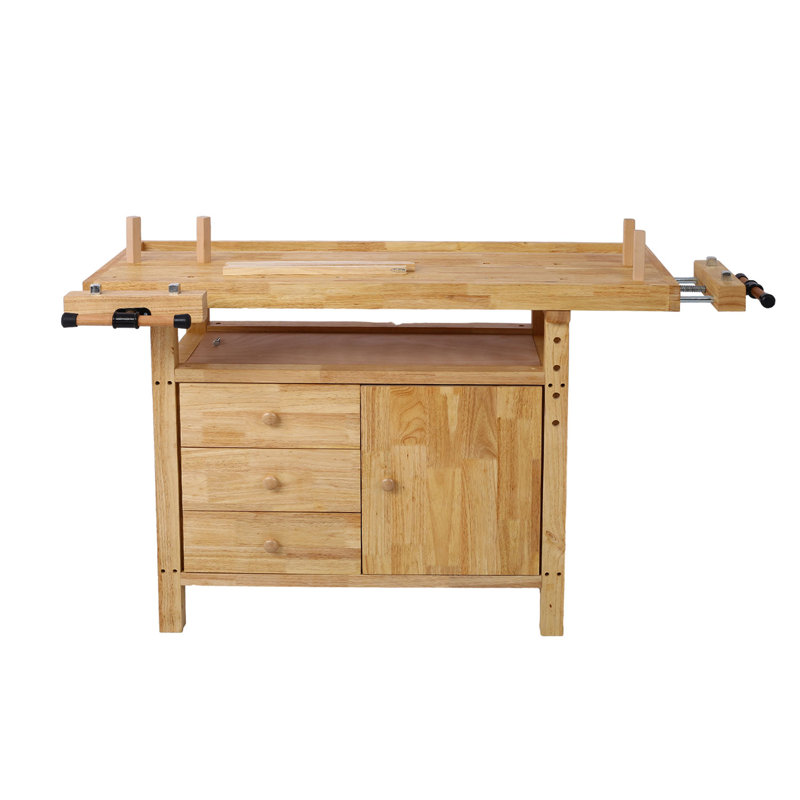 Établi 55 po en bois d'acacia avec 3 tiroirs