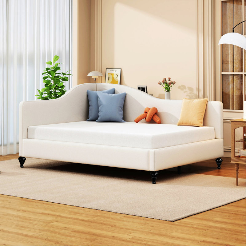 Daybed, With Solid Wood Legs, Beige, Full
