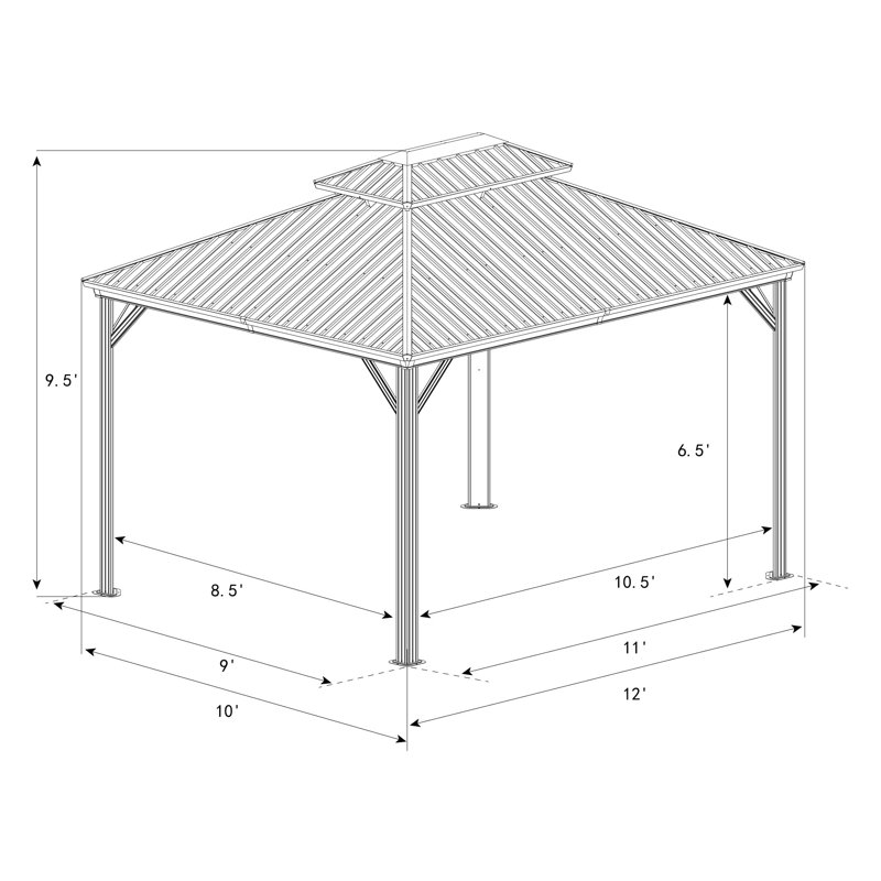 Caesar 10ft x 12ft Dark Brown Double Roof Hardtop Gazebo with Curtain and Mosquito Netting
