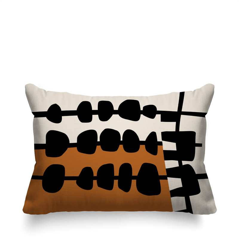 Oreiller rectangulaire réversible intérieur / extérieur Dola, Orange brûlé / noir / blanc cassé, H 18 po x l 25 po