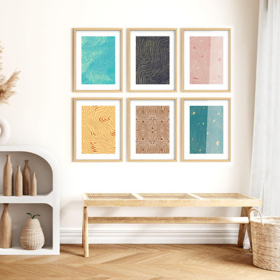 Art mural encadré, ensemble de décors de galerie, motifs de lignes abstraites, vibrantes et terreuses, décorations modernes pour salon, chambre à coucher, bureau