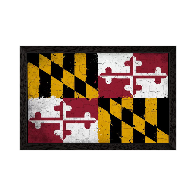 Maryland Cracked Fresh Paint State Flag 1 Piece Wall Art on Canvas, 152.5 cm H x 101.5 cm W, Black Framed