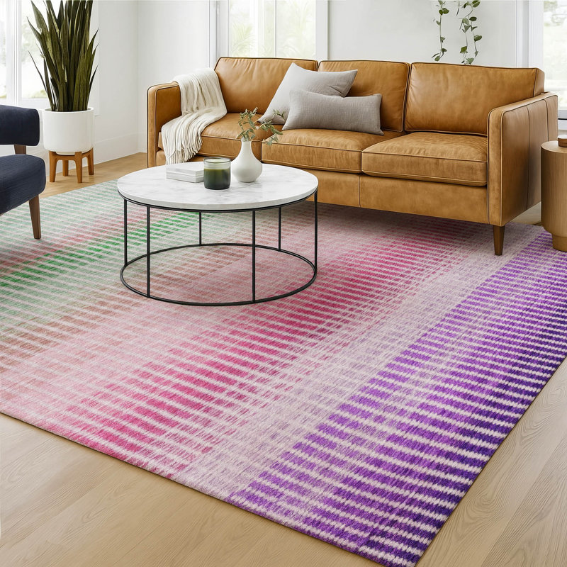 Premium Machine Washable Mayfield AMF2313 Stripes Rug, Purple, 5' x 7'6"