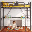 Lit mezzanine noir robuste en métal avec chariot de chevet et échelle antidérapante - Structure de lit robuste pour les adolescents, les adultes, les dortoirs et les petits appartements
