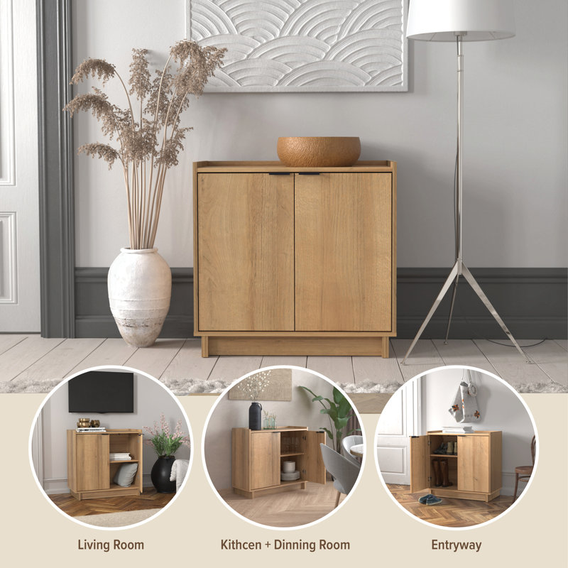 Oak Light Wood Living Room Cabinet with Adjustable Shelving