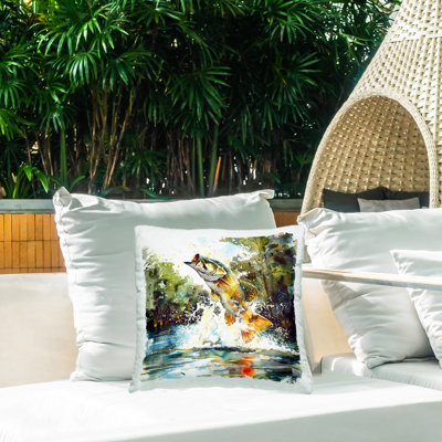 Coussin d'extérieur imprimé poisson sautant Splash par LSR Design Studio